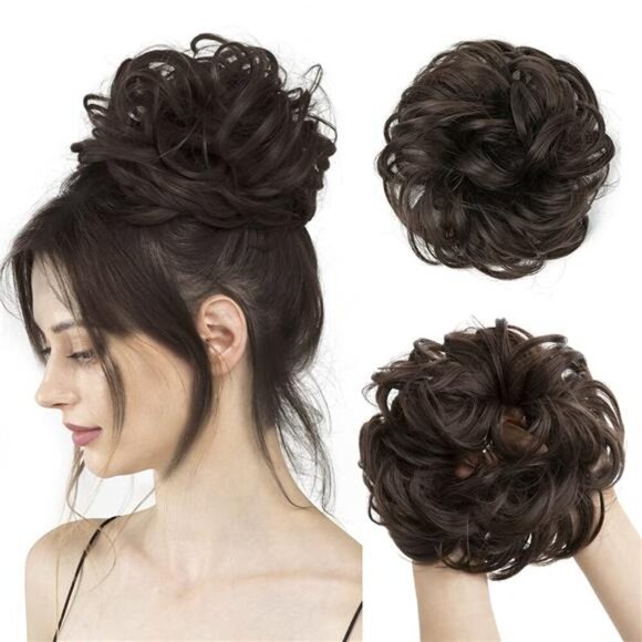 CJL HAIR Large Messy Bun Hair Piece Wavy Curly Scrunchies Synthetic Chignon - Picture 1 of 7